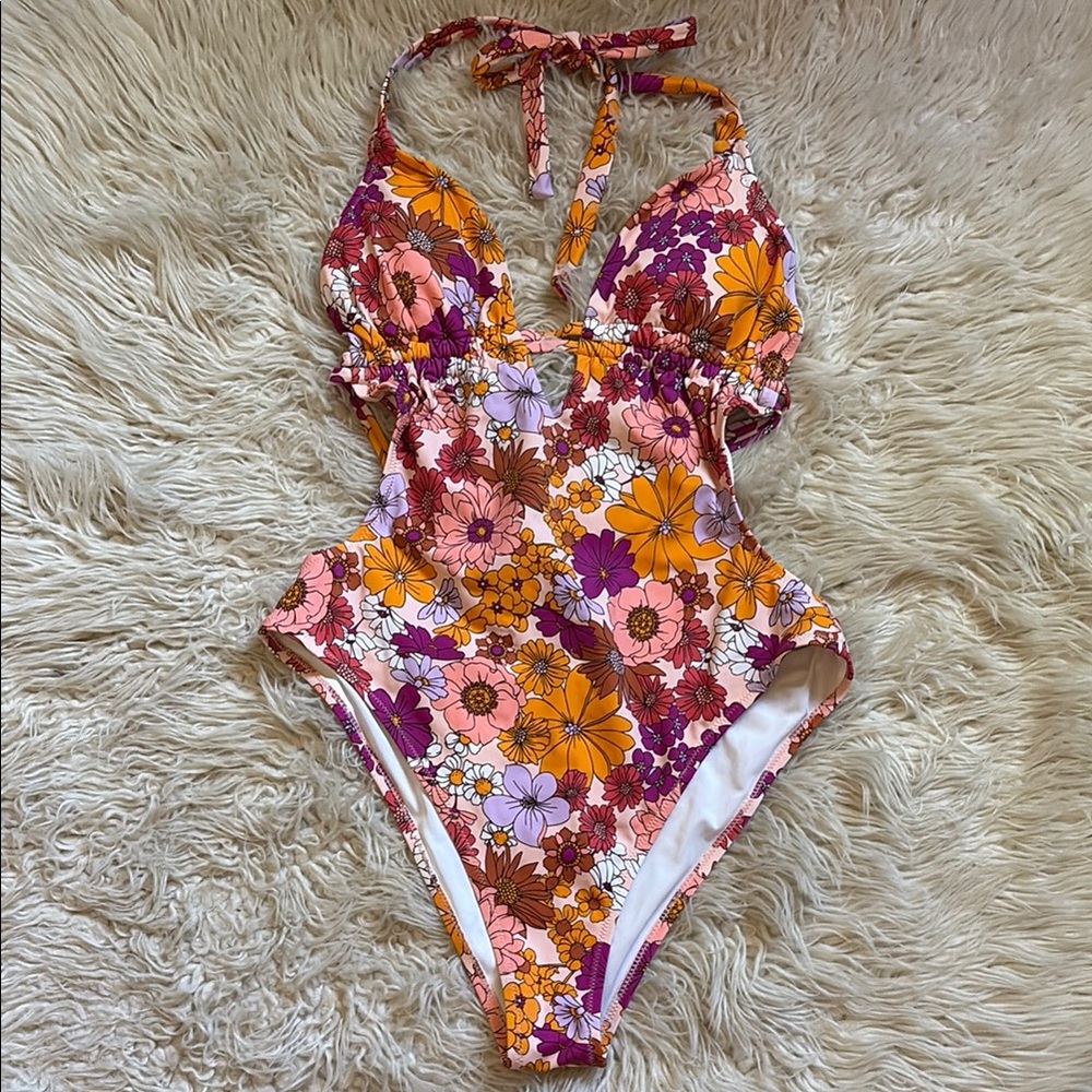 Floral Halter One-Piece Swimsuit